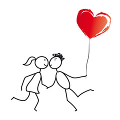 Junges Paar mit Herz beim Flirten 