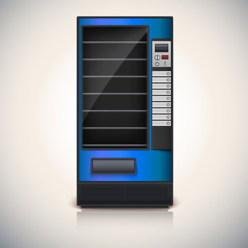 Vending Machine with shelves, blue coloor.
