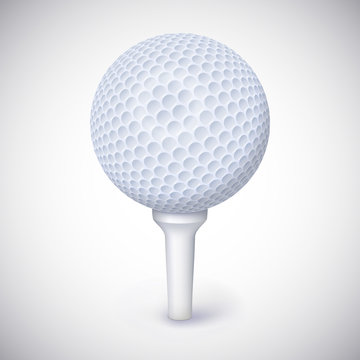 Golf ball on white tee.