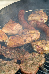 barbecue with delicious grilled meat on grill