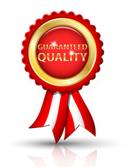 Golden GUARANTEED QUALITY tag with ribbons