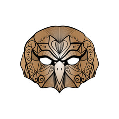 Illustration of tribal brown owl bird portrait