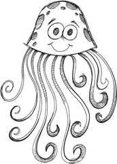 Doodle Sketch Jelly Fish Vector Illustration Art