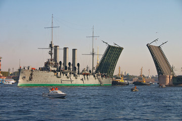 Cruiser Aurora in the Neva