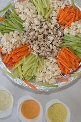 Platter of assorted fresh vegetables and salsa with dip