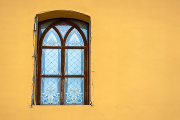 Fototapeta premium Stained glass old window of Palanok Castle in Mukachevo, Ukraine