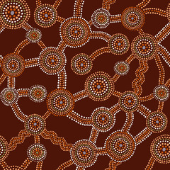 Australian aboriginal dot painting style design background - 83253266