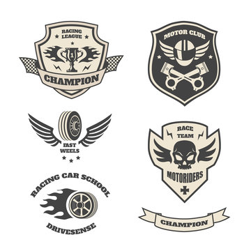Grand Prix Racing  Motorclub  Emblems Set Isolated Illustration
