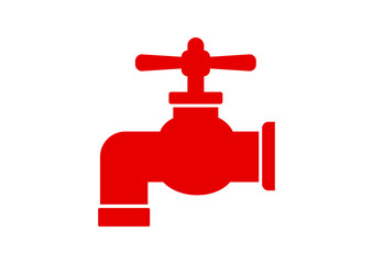 Red faucet icon on white background