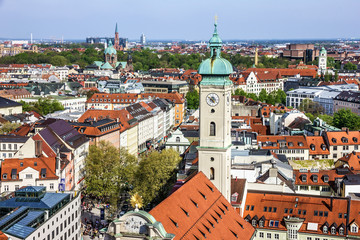 Fototapeta na wymiar Munich scenic aerial panorama of the Old Town architecture, Bava