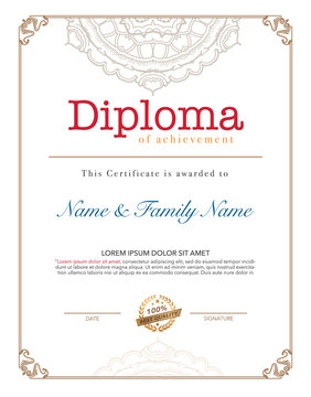 Vector illustration of gold detailed diploma.