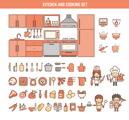 kitchen and cooking outline kawaii characters and icons for infographic elements