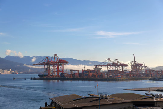 Port of Vancouver BC in Canada One Early Morning