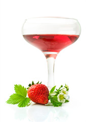 Red beverage and fresh strawberry
