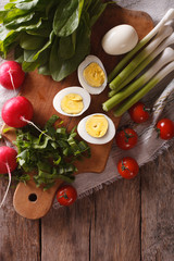 Cutting vegetables for fresh salad closeup