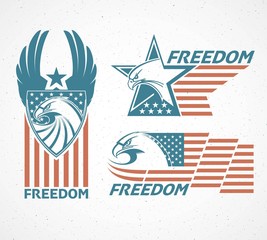 Memorial Day. Typographic card with the American flag and eagle