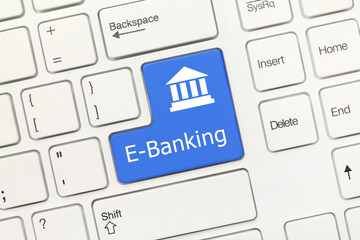 White conceptual keyboard - E-Banking (blue key)