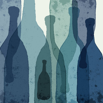 Blue bottles. Watercolor silhouettes.
