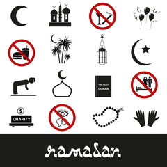 ramadan islam holiday black icons set eps10