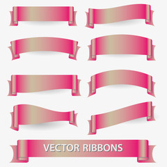 light pink various curved empty ribbon banners eps10