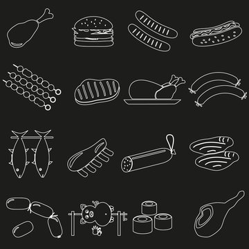 meat food outline icons and symbols set eps10
