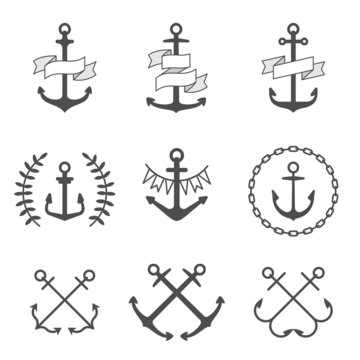 Vector anchor icons and logos set