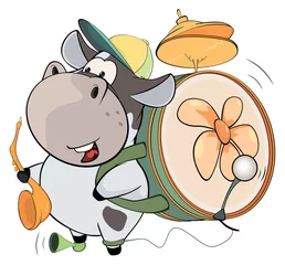 Fototapete Rund Eine Kuh-Ein-Mann-Band. Karikatur © liusa