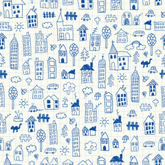 Fototapeta na wymiar Cityscape doodles. Seamless pattern