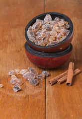 caramelized sugar in wooden bowl