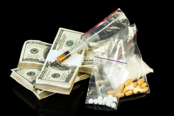 Drug syringe and heroin