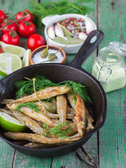 Fried small fish. Smelt.