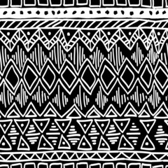 Seamless ethnic pattern. Black and white vector illustration.