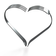 Forks heart on wood background