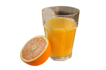 Freshly pressed orange juice on isolated white background