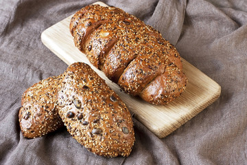Fresh rye loaf of bread , rustic style