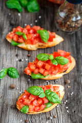 Tomato bruschetta with tomatoes and basil 