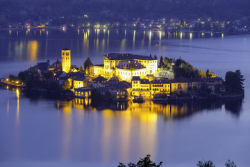 Fototapeta na wymiar Orta San Giulio island, night view. Color image