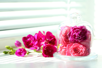 Beautiful composition with flowers on light background