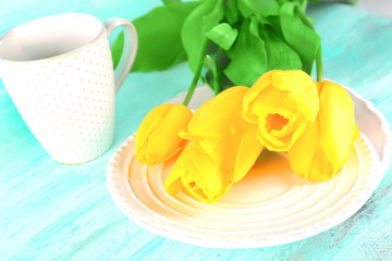 Table setting with flowers, closeup