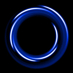 Blue neon shinig circle from fibers on black background