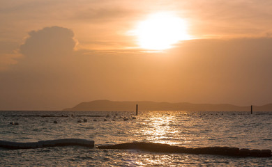 Sunset on the beach, summer beach with sunset