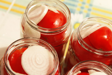 Tasty Tomatoes With Onion Canned In Glass Jars