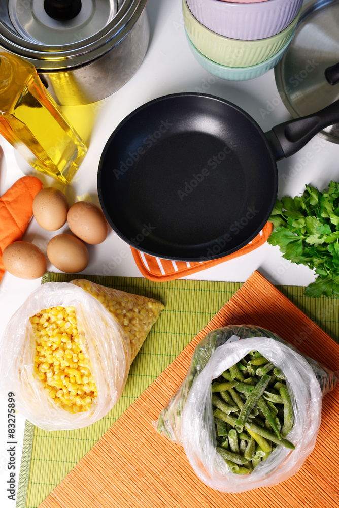 Canvas Prints ingredients for cooking on kitchen table close up