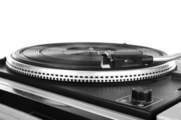 Fototapeta premium Vintage turntable vinyl record player close up