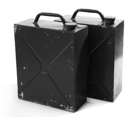 Metal jerrycans isolated on white