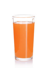 Glass of carrot juice isolated on white