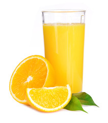 Glass of orange juice isolated on white