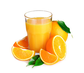 Glass of orange juice isolated on white