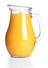 Pitcher of orange juice isolated on white