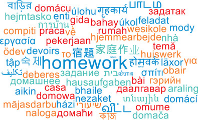 Homework multilanguage wordcloud background concept